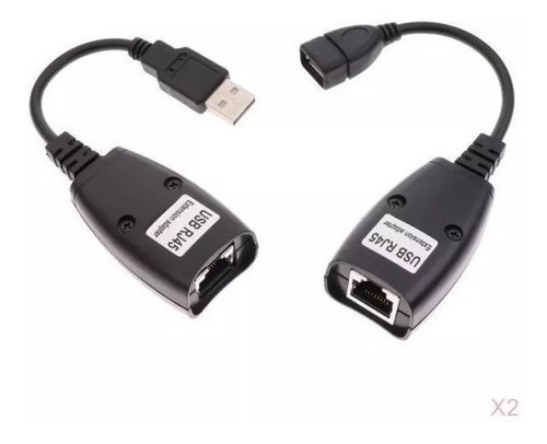 Adaptador Extensor Usb Via Rj45 Cabo De Rede Cabo Extensor Cor Preto