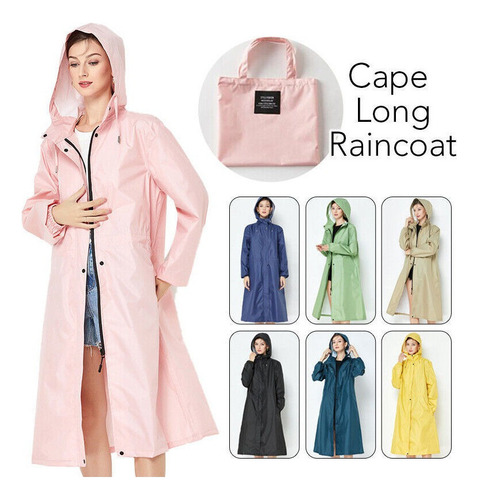 Chubasquero Largo Con Capucha Para Mujer Al Aire Libre