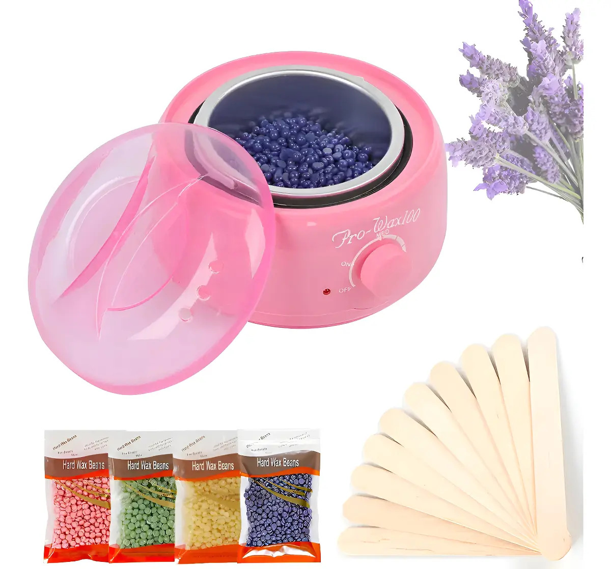 Set De Perlas De Cera Depilatorias Y Fundidor De Cera - Rosa