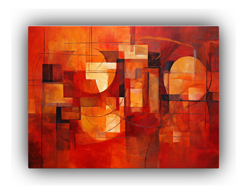 40x30cm Cuadro Abstracto Moderno En Tonos Rojos Sobre Bastid