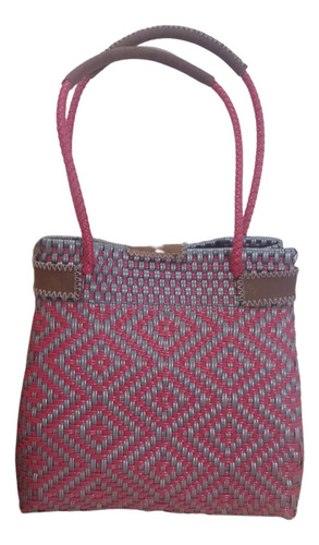 Bolso De Dama Tote Rosa Y Gris Hecha A Mano Ecologica