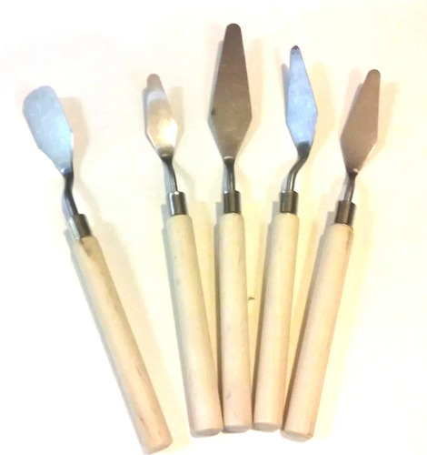 Set Espátulas Escolares Metálicas X 5 Mango De Madera