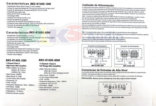 Imagen 6 de 9 de Amplificador Mini 4 Canale 800w Rms Rockseries Rks-r1000.4dm