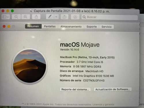 Computador Macos Mojav Mac Bookpro (Usado)