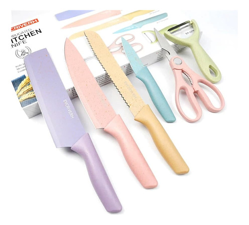 Set De Cuchillos Color Pastel X 6 Piezas