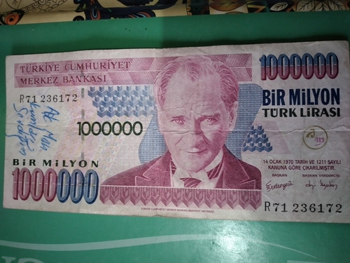 Billete De Turquía 1000000 Liras 1970 Serie R Nro 71236172