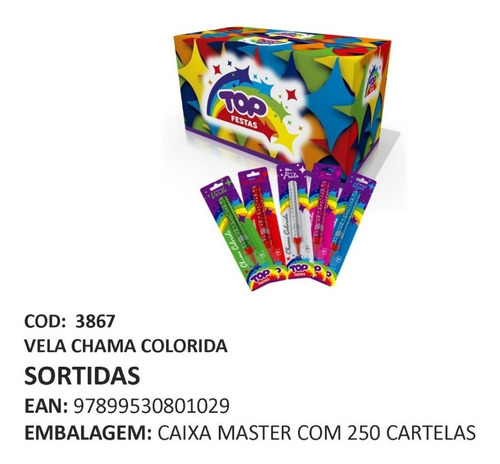 Vela De Aniversário Vulcão Chama Colorida Caixa Com 250 Unid