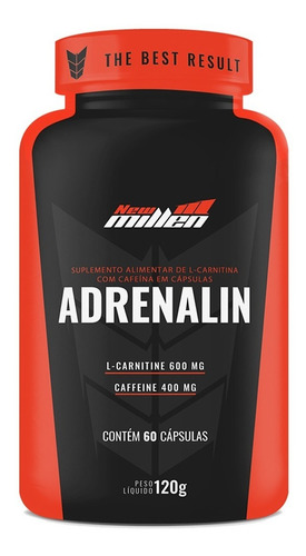 L-carnitina Com Cafeína - Adrenalin 60 Cápsulas - New Millen