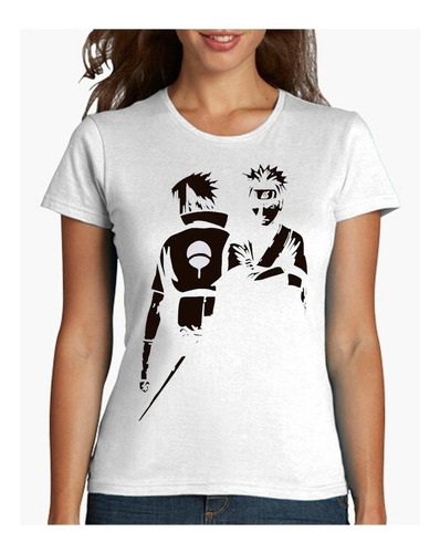 Imagen 4 de 4 de Polera Estampada Naruto Sasuke Blanco Y Negro