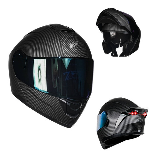 Imagen 2 de 2 de Casco Kov Zero Negro Abatible Acabado Carbon Para Moto