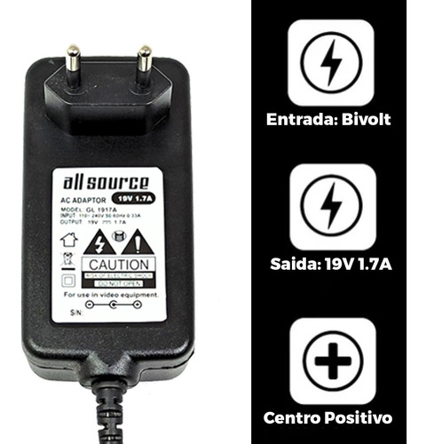 Fonte Compatível Monitor LG - Lcap16a-b 19v 1.7a Cabo 1.80cm
