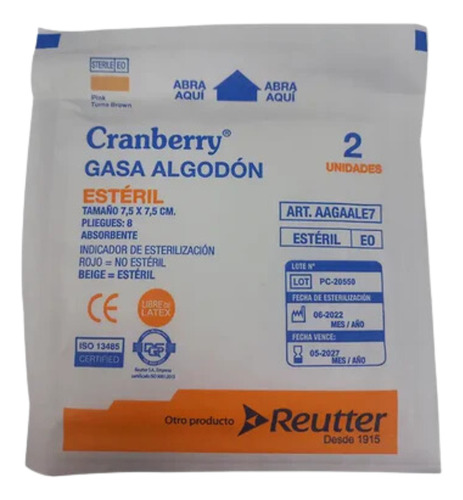 Gasa Algodon 7,5x7,5 Esteril 50 X 2 Un Cranberry- Deltamed