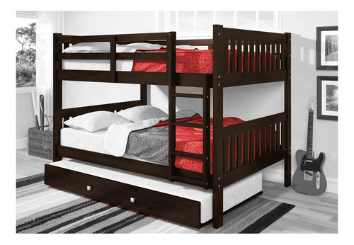 Mueble Litera Tundle Chocolate Con Escalera Y Barandal 5pz