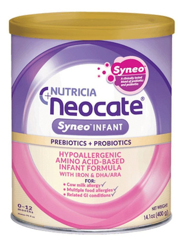 Leche de fórmula en polvo Nutricia Neocate Syneo Infant en lata x 4 unidades de 400g - 0  a 12 meses
