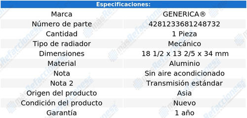 (1) Radiador Mecánico S/aa Generica Pointer L4 2.0l 97_10