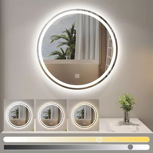 Espejo Redondo De Pared A-z Con Luz Cálida De 60cm X 60cm Con 60cm De Diámetro Eléctrico 127v Marco Nude