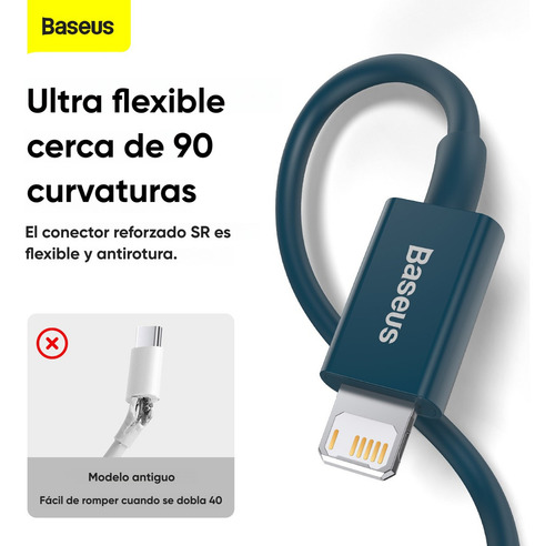 Cable Para IPhone Baseus para iPhone Lightning de carga rápida de 2,4 A,2 metros,Color Azul