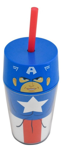 Vaso Popote Capitan America Marvel Disney Avengers 385ml Color Azul