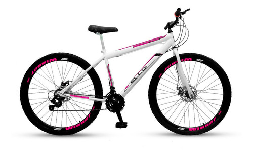 Mountain bike Ello Bike Velox aro 29 21v freios de disco mecânico câmbios Ltx cor branco/rosa