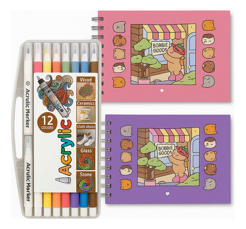 Kit Caderno Bobbie Goods Com Canetinhas Tira Estresse Color Kit 12 Canetinha-caderno Rosa Pink