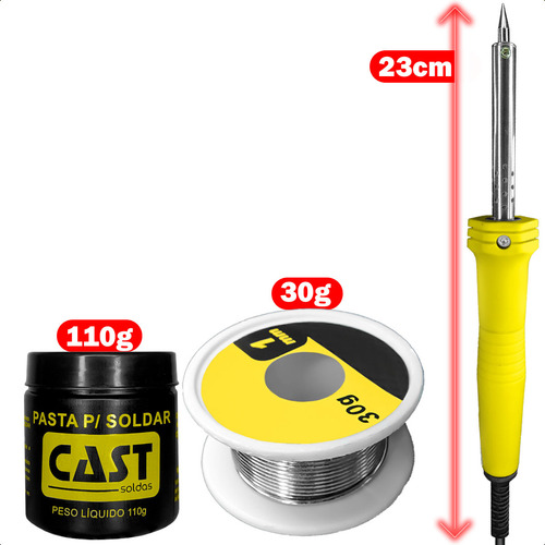 Ferro De Solda 127v 30w Com Suporte E Pasta Para Solda 110g E Carretel Estanho 30g