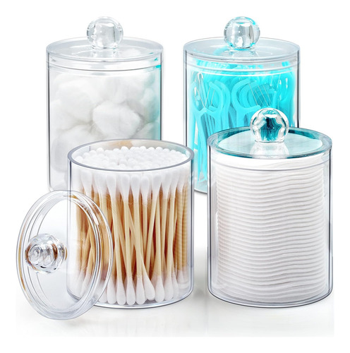 Kit 4 Porta Cotonete Algodão Em Acrílico Cristal Com Tampa