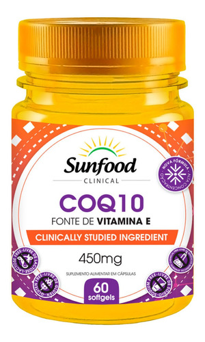 Coenzima K10 Ubiquinona 450mg Com Vitamina E Sunfood