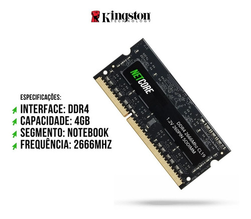 Imagem 3 de 3 de Memória 4gb Ddr4 2666mhz Para Notebook, Netcore