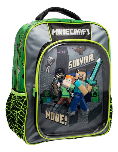 Mochila Escolar Minecraft Steve Creeper Alex Panel 3d Verde Lisa
