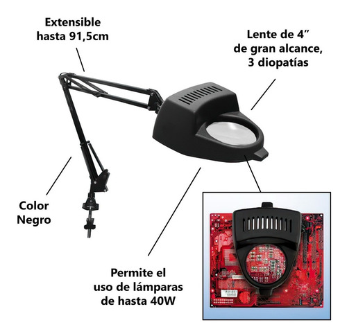 Imagen 3 de 7 de Lampara Con Lupa Articulada Brazo Multiuso Fullenergy