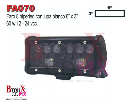 Barra 8hiperled Blanco C/lupa Fondo/ngo 6 1/4plgx3pLG 12/24v