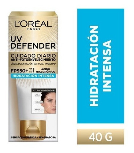 Loreal Uv Defender Crema Hidratación Intensa X 40 Gr Fps 50