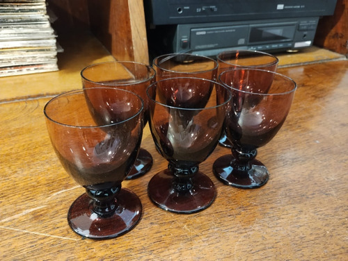 Antiguo Juego De 6 Copas De Cristal Color Vino Chicas F1