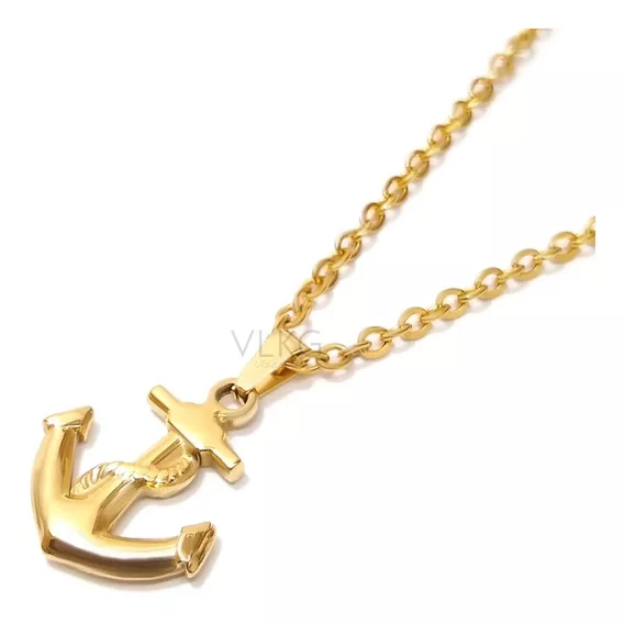 Collar Ancla Dorado Acero Bañado En Oro Cadena Hombre Mujer