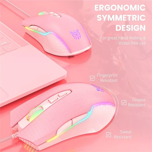 Pack Mouse Pad Gamer Onikuma Luz + Mouse Gamer Onikuma Rosa