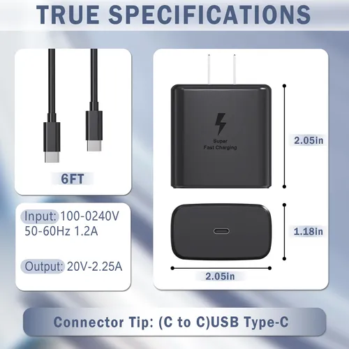 Cargador Nnqekbuf, 45 W, Superrápido, Tipo C, Usb C, Android
