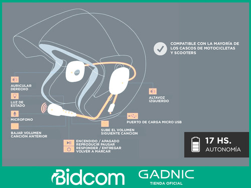 Auriculares Bluetooth 4.2 Gadnic Para Casco Con Micrófono