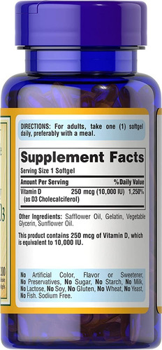 Imagen 2 de 2 de Vitamina D3 10,000 Iu . Americana