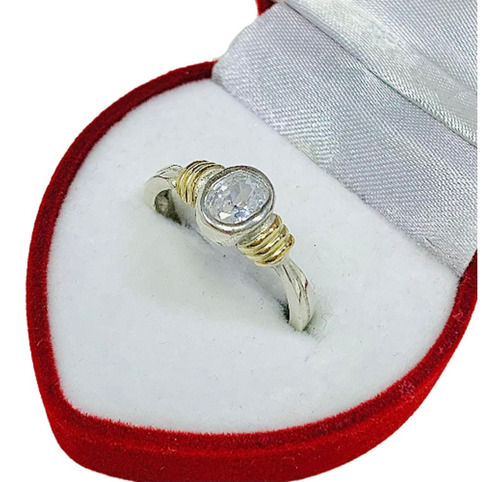 Anillo Solitario Con Piedra Ovalada Plata Y Oro Ap 027