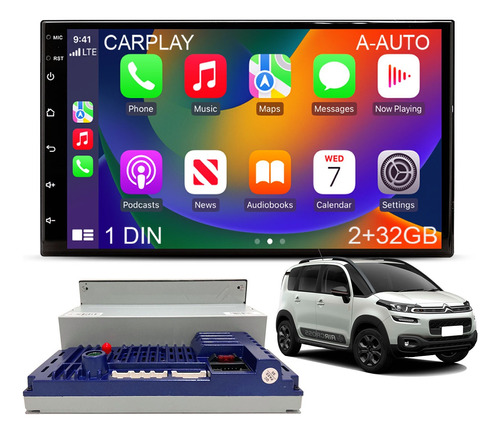 Multimídia Carplay 1 Din Citroen Aircross C3 Picasso Android