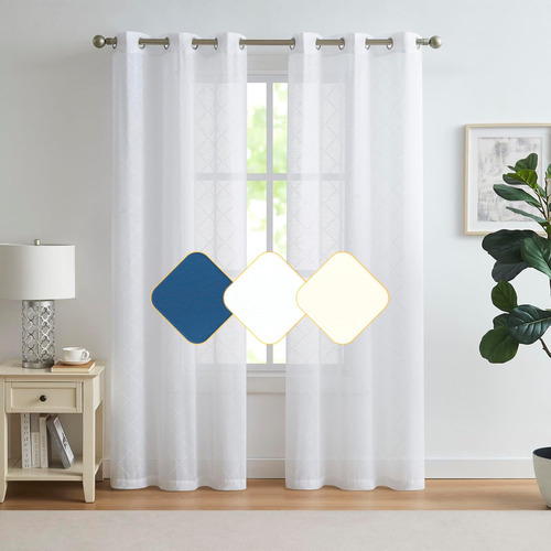 Cortinas Semitraslúcidas Bordadas De 63 Pulgadas De Largo, J