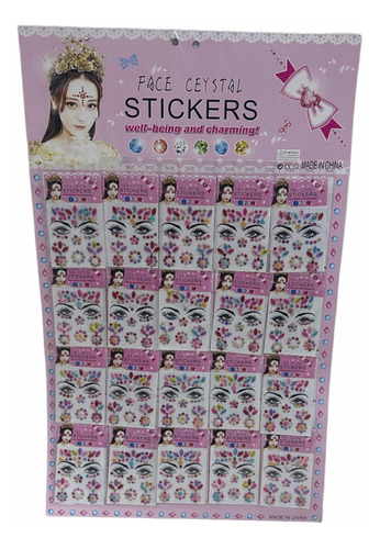 20x Pack Face Sticker De Cristales Strass Adhesivo