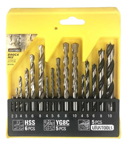 Juego De Brocas Para Madera Cemento Metal 16 Piezas