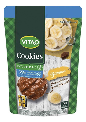 Biscoito Cookie Integral Banana Cobertura Chocolate Vitao Pacote 80g