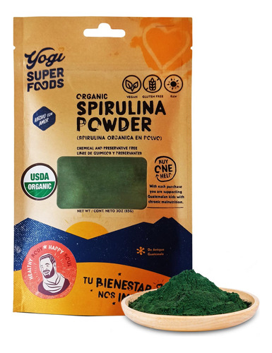 Yogi Super Foods Polvo De Espirulina Organica Natural, Polvo