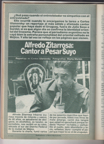 1982 Zitarrosa Reportaje Por Ulanovsky Fotos Revista Humor
