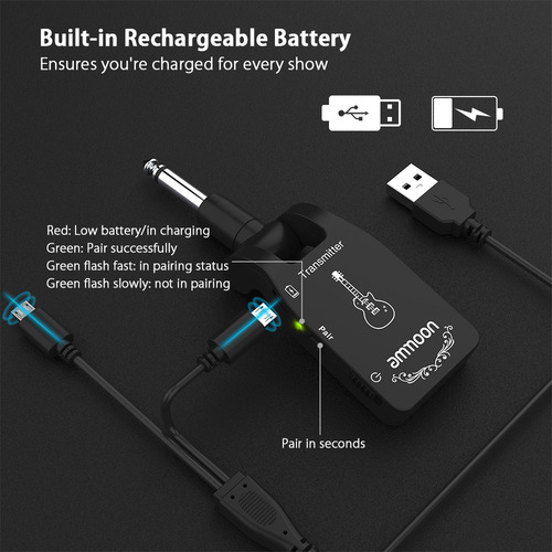 Transmisor Y Receptor Para Guitarra Ammoon 6 Canales