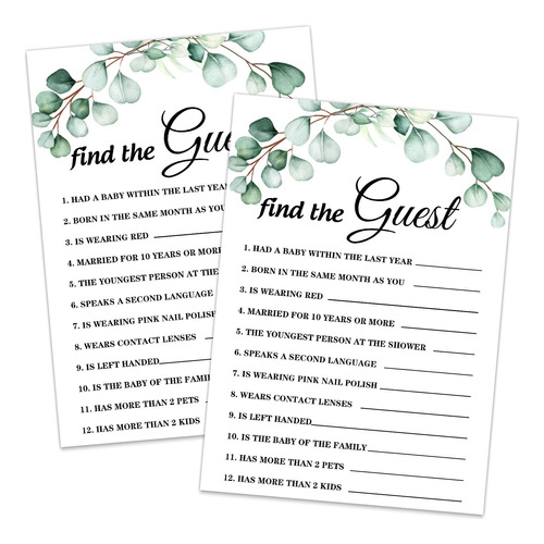 Baby Shower Find The Guest Game Tarjeta Fiesta Verde