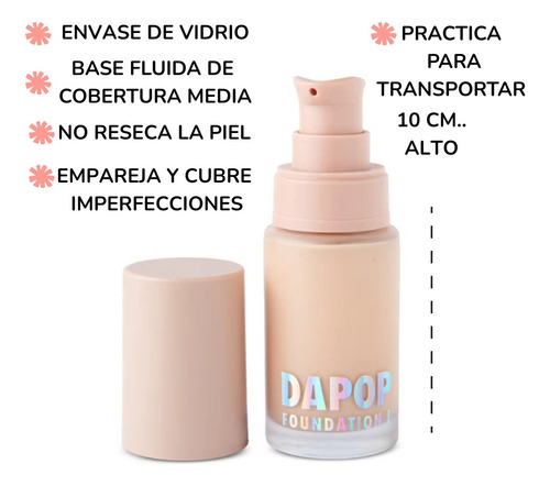 Nueva Base LĂquida Dapop Foundation 1- 6 Tonos- 30 Ml Mate 1#