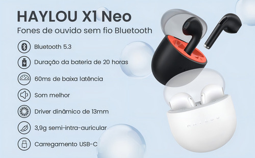 Fone Ouvido Haylou X1 Neo Bluetooth 5.3 In-ear Intra Sem Fio Preto